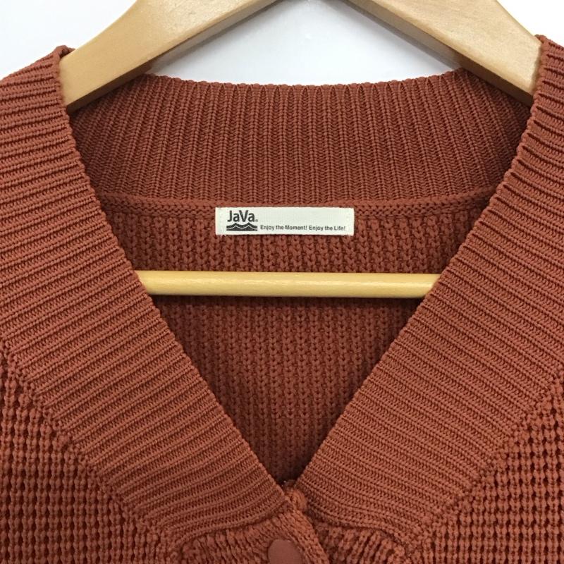 ジャバ Java カーディガン 長袖 長袖ニットカーディガン 前ボタン ノーカラー L 無地 橙 / オレンジ /  レディース USED 古着 中古 10142650