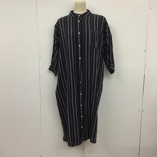 ニコアンド niko and... ワンピース ロングスカート ST93SH13ST バンドカラー シャツワンピース 七分袖 3 ストライプ 紺 / ネイビー /  レディース USED 古着 中古 10133443