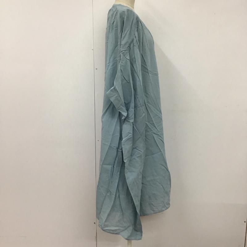 ツムグ tumugu ワンピース ロングスカート ロングワンピース 半袖ワンピース フレアスカート ノーカラーワンピース FREE 無地 水色 / ライトブルー /  レディース USED 古着 中古 10122802