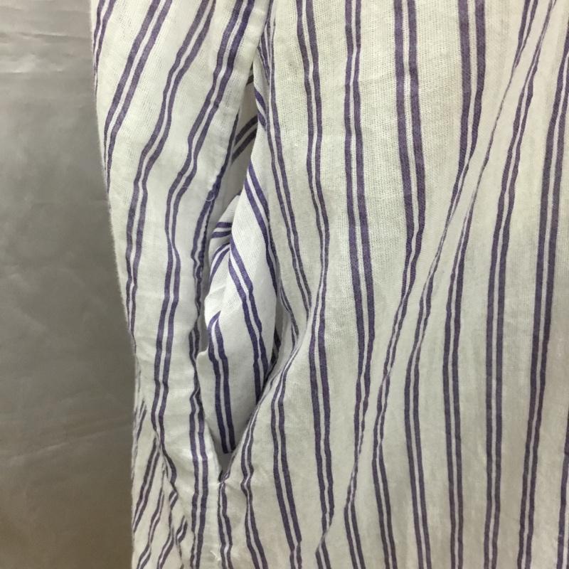 ザラベーシック ZARA BASIC ワンピース ロングスカート 半袖ロングワンピース フレアスカート ストライプワンピース M ストライプ 白 / ホワイト /  レディース USED 古着 中古 10115793