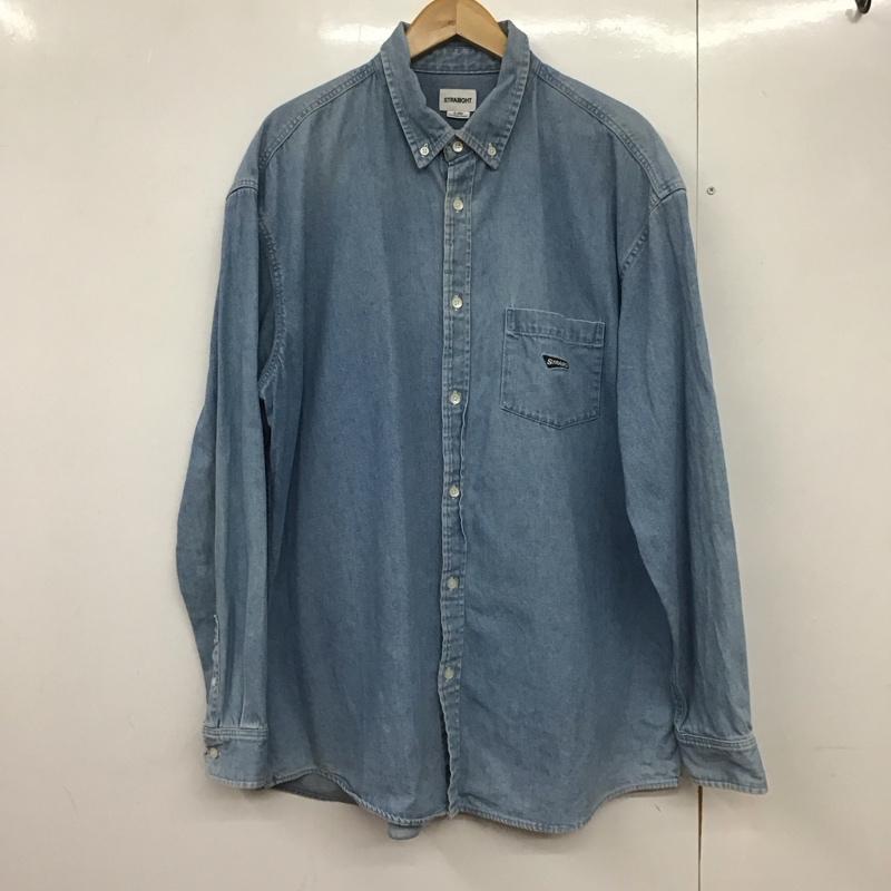 ストレイト STRAIIIGHT シャツ、ブラウス 長袖 長袖シャツ デニムシャツ カラーシャツ ボタンダウンシャツ XL ロゴ、文字 インディゴ / インディゴ /  メンズ USED 古着 中古 10142974