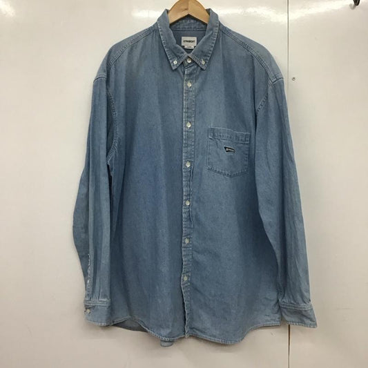 ストレイト STRAIIIGHT シャツ、ブラウス 長袖 長袖シャツ デニムシャツ カラーシャツ ボタンダウンシャツ XL ロゴ、文字 インディゴ / インディゴ /  メンズ USED 古着 中古 10142974