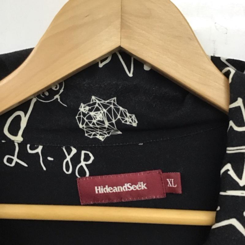 ハイドアンドシーク HIDE AND SEEK シャツ、ブラウス 長袖 hs-030223 長袖シャツ プリントシャツ オープンカラーシャツ XL プリント 黒 / ブラック / X 白 / ホワイト /  メンズ USED 古着 中古 10136138