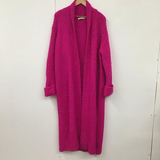 ザラ ZARA カーディガン 長袖 ニットカーディガン ロング M 無地 桃 / ピンク /  レディース USED 古着 中古 10130511