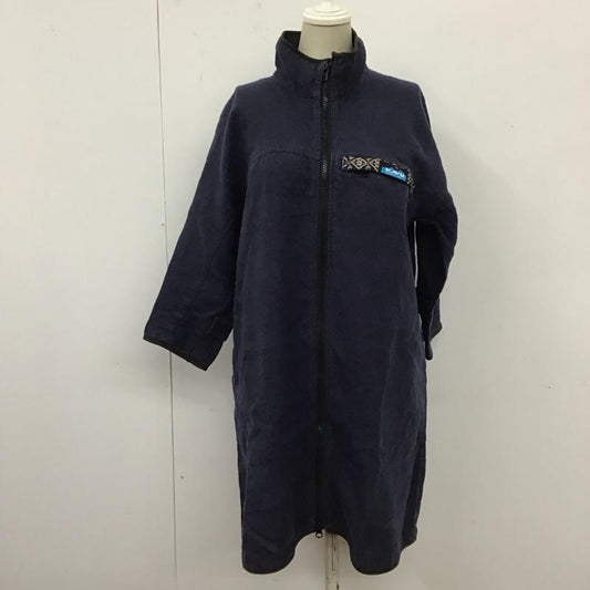 カブー KAVU ワンピース ひざ丈スカート 五分袖 麻 リネン フルジップ 前開き M ロゴ、文字 紺 / ネイビー /  レディース USED 古着 中古 10117385