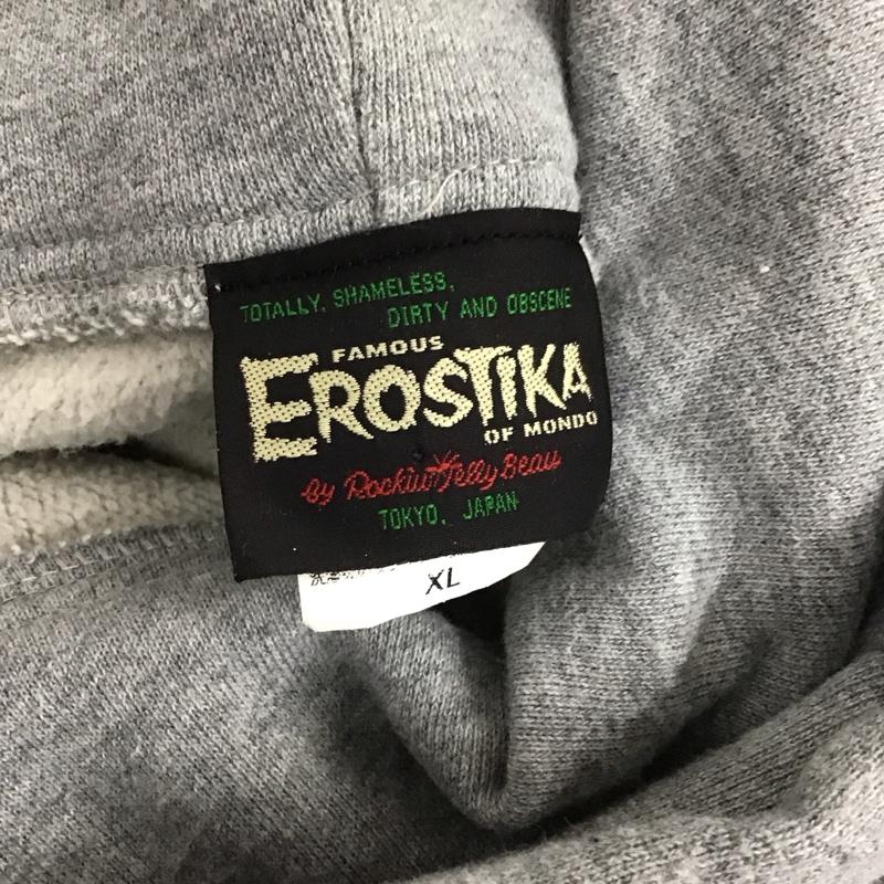 エロスティカ EROSTiKA パーカー 長袖 RAW バックプリント 裏起毛 スウェット プルオーバー XL ロゴ、文字 灰 / グレー /  メンズ USED 古着 中古 10123412