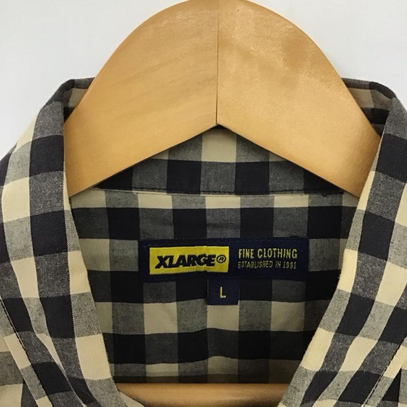 エクストララージ XLARGE シャツ、ブラウス 七分袖 七分丈シャツ ボタンダウンシャツ チェックシャツ L チェック 黒 / ブラック / X ベージュ / ベージュ /  メンズ USED 古着 中古 10133078