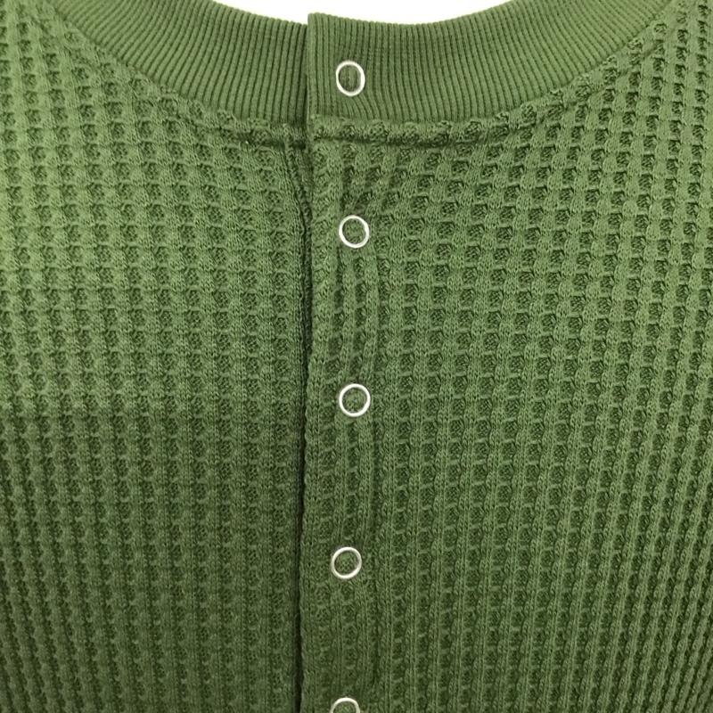 ミュエータ MUHET カットソー 長袖 長袖カットソー クルーネックカットソー ロングスリーブカットソー ワッフル ヘンリーネック LL 無地 カーキ / カーキ /  メンズ USED 古着 中古 10119460