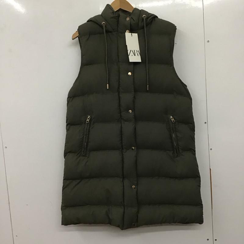 ザラ ZARA ベスト ベスト 3046 741 505 中綿 フード ロング丈 タグ付き L 無地 カーキ / カーキ /  レディース USED 古着 中古 10138926