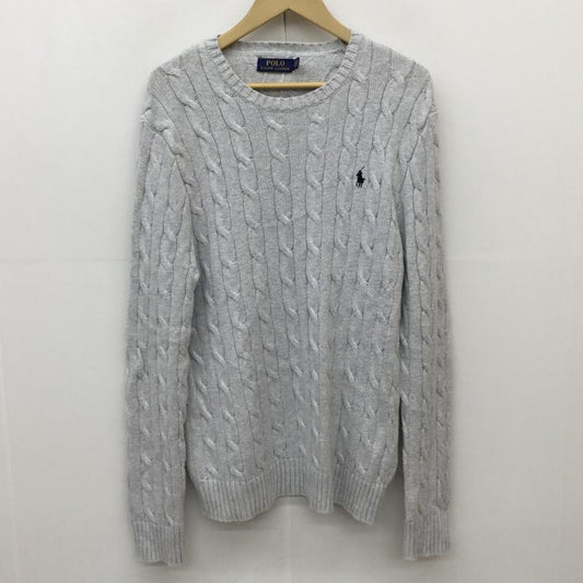 ポロラルフローレン POLO RALPH LAUREN ニット、セーター 長袖 ケーブルニット S 刺繍 X ワンポイント 灰 / グレー /  メンズ USED 古着 中古 10136063
