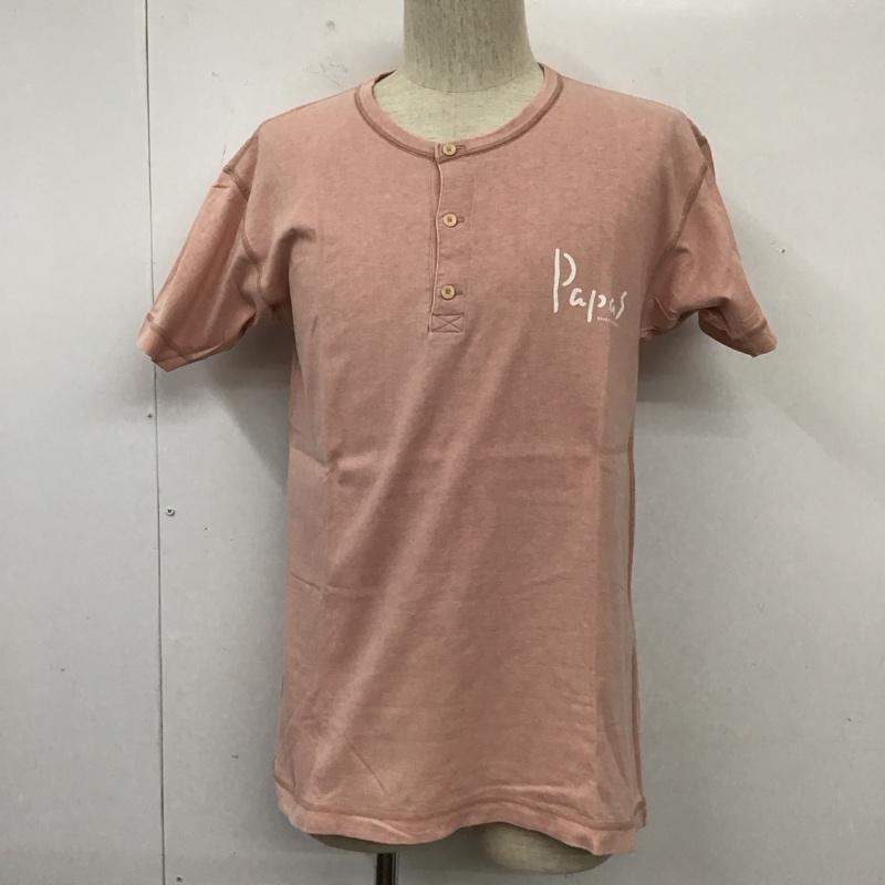 パパス PAPAS Tシャツ 半袖 ヘンリーネック S プリント 桃 / ピンク /  メンズ USED 古着 中古 10109871