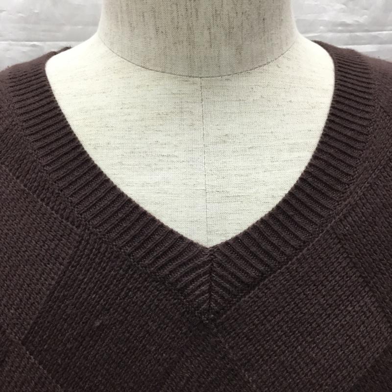 バーバリーブラックレーベル BURBERRY BLACK LABEL ニット、セーター 長袖 Vネック 2 無地 茶 / ブラウン /  メンズ USED 古着 中古 10121819
