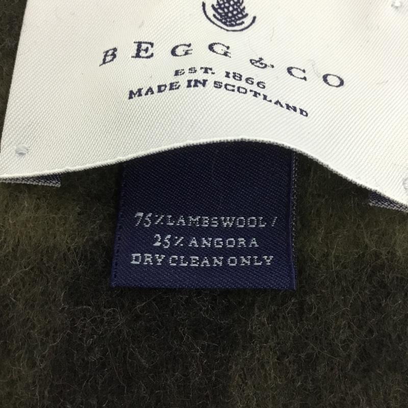 ベグアンドコー Begg & Co マフラー マフラー フリンジ ウール アンゴラ混 ロゴ、文字 黒 / ブラック / X カーキ / カーキ /  メンズ USED 古着 中古 10133819