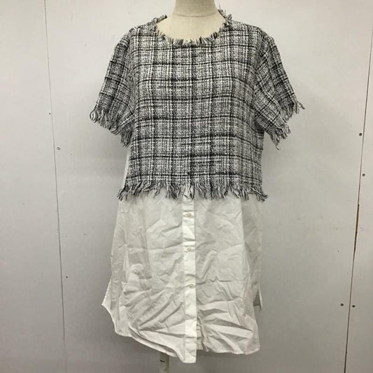 ザラ ZARA カットソー 半袖 半袖カットソー 半袖シャツカットソー 切り替えカットソー クルーネック L 総柄 白 / ホワイト / X 黒 / ブラック /  レディース USED 古着 中古 10105862