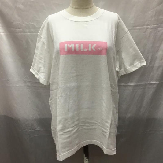 ミルクフェド MILKFED. Tシャツ 半袖 半袖カットソー プリントTシャツ クルーネックカットソー M ロゴ、文字 白 / ホワイト /  レディース USED 古着 中古 10112249