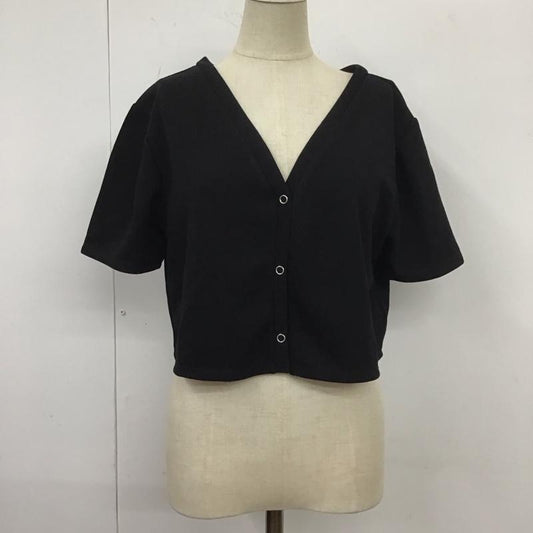 ローリーズファーム LOWRYS FARM カーディガン 半袖 LF722041AD Vネック クロップド丈 FREE 無地 黒 / ブラック /  レディース USED 古着 中古 10109529