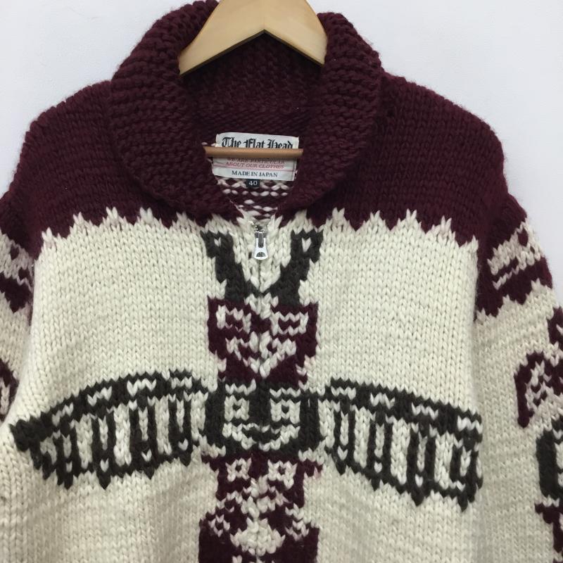 フラットヘッド The Flat Head ニット、セーター 長袖 カウチンセーター 40  白 / ホワイト / X ボルドー / ボルドー /  メンズ USED 古着 中古 10137900