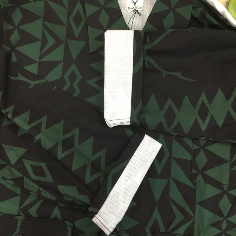 サウスツーウェストエイト South2 West8 シャツ、ブラウス 長袖 Hunting Shirt -Cotton Ripstop MR738 M ネイティブ柄 黒 / ブラック / X 緑 / グリーン /  メンズ USED 古着 中古 10127964