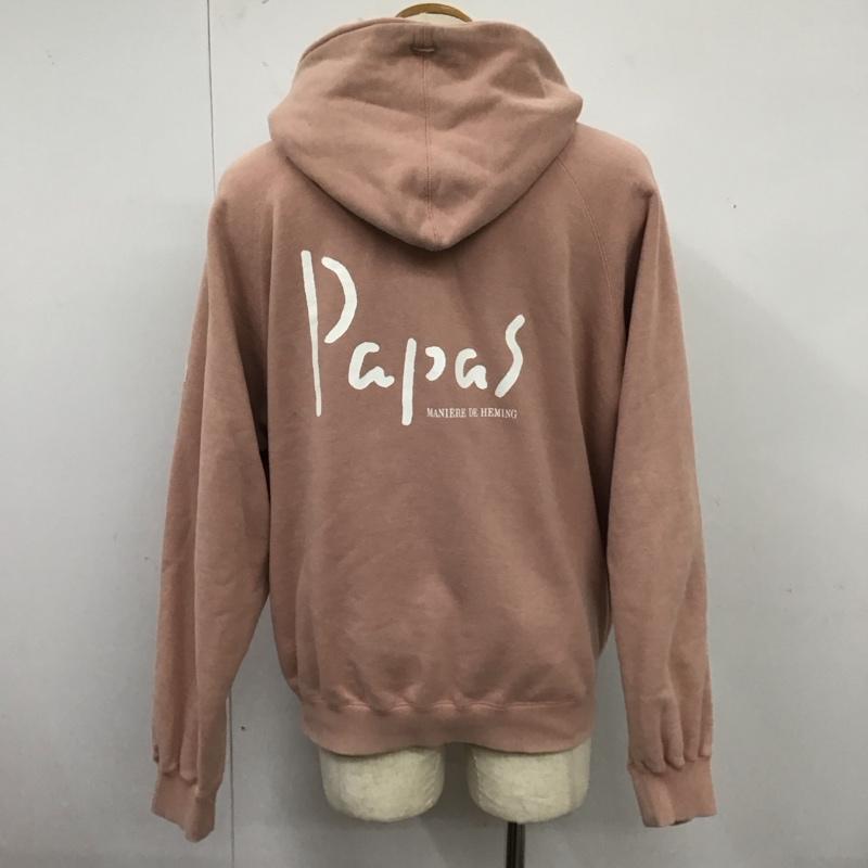 パパス PAPAS パーカー 長袖 L ロゴ、文字 桃 / ピンク /  メンズ USED 古着 中古 10123501