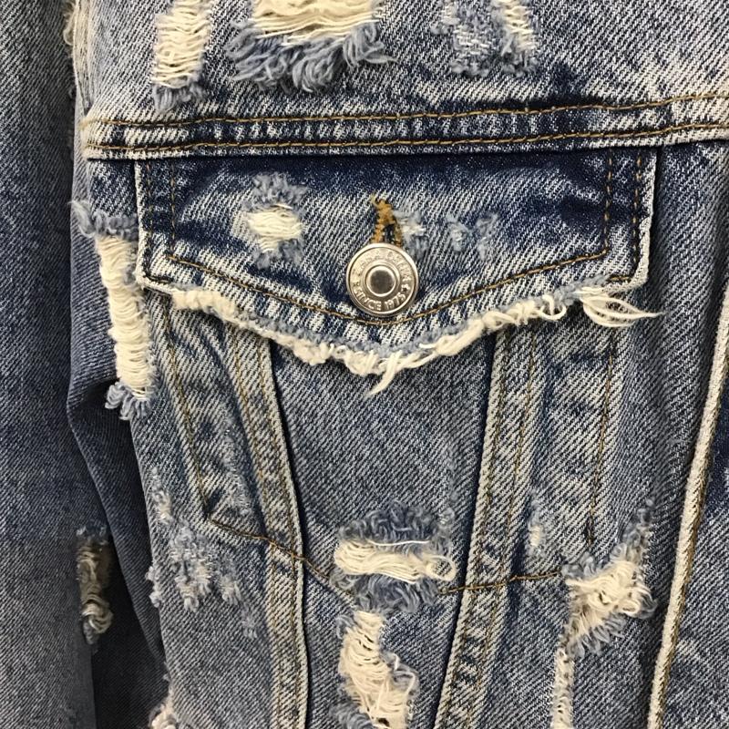 ザラ ZARA ジャケット、上着 ジャケット、ブレザー デニムジャケット カラージャケット 長袖ジャケット ダメージ加工ブルゾン L 無地 インディゴ / インディゴ /  メンズ USED 古着 中古 10110811