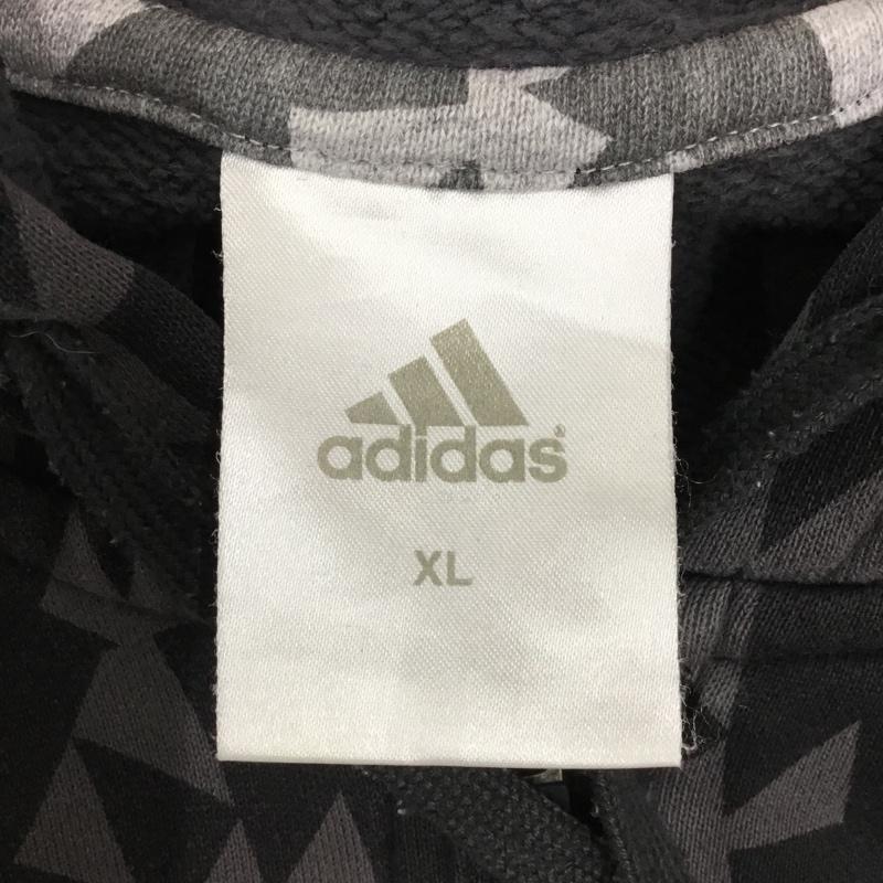 アディダス adidas パーカー 長袖 ジップパーカー XL 総柄 灰 / グレー / X 黒 / ブラック /  メンズ USED 古着 中古 10110686