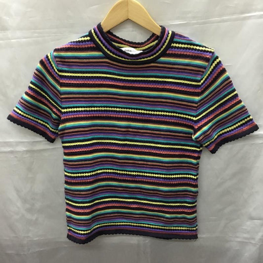 ザラ ZARA ニット、セーター 半袖 S ボーダー柄 マルチカラー / マルチカラー /  レディース USED 古着 中古 10110745