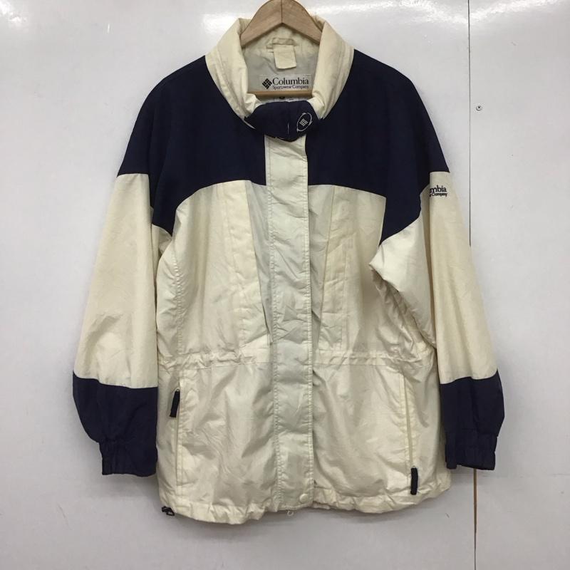 コロンビア Columbia ジャケット、上着 ジャンパー、ブルゾン ジップアップジャケット ナイロンジャケット アウター M ロゴ、文字 紺 / ネイビー / X アイボリー / アイボリー /  メンズ USED 古着 中古 10149129