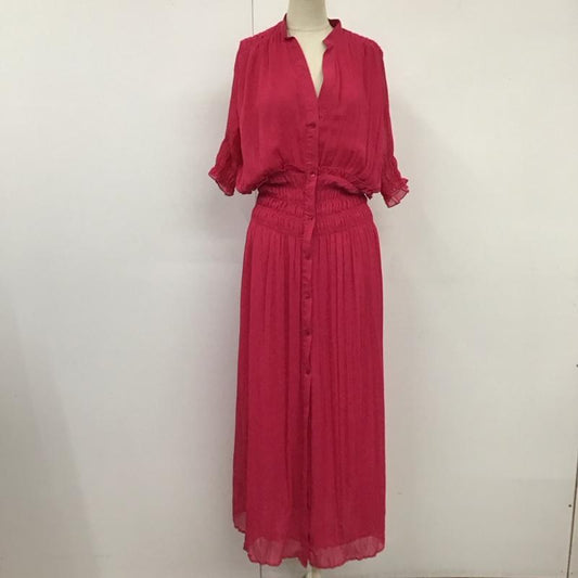ザラ ZARA ワンピース ロングスカート 9878 151 630 半袖 スキッパー ギャザー シャーリング タグ付き XS 無地 マゼンタ / マゼンタ /  レディース USED 古着 中古 10116680