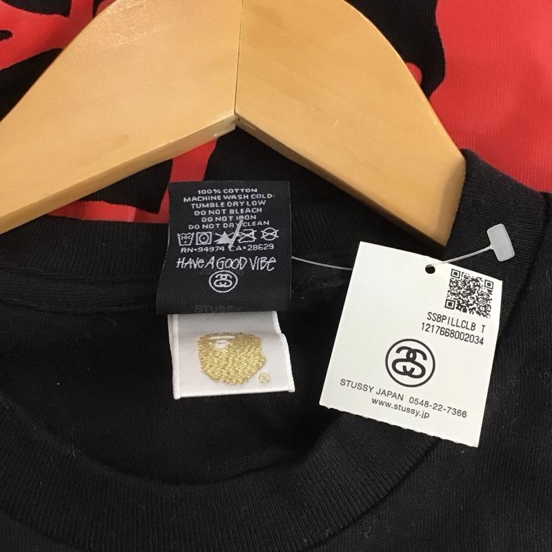 ステューシー STUSSY Tシャツ 半袖 半袖カットソー プリントTシャツ クルーネックカットソー ape コラボ S ロゴ、文字 黒 / ブラック /  メンズ USED 古着 中古 10146719