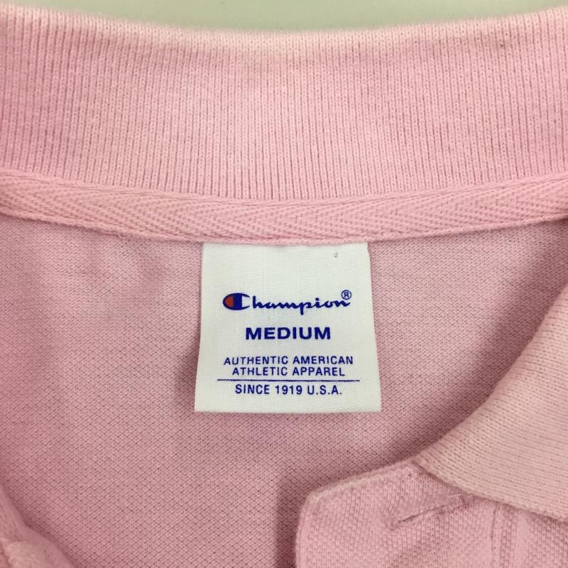 チャンピオン Champion ポロシャツ 半袖 半袖ポロシャツ カラーシャツ 半袖カットソー M ロゴ、文字 桃 / ピンク /  メンズ USED 古着 中古 10115033