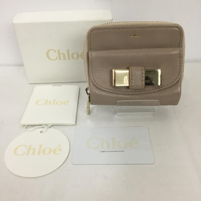 クロエ Chloe 財布 二つ折り 3P0390-043 リリィ ラウンドファスナー リボン 箱有 ロゴ、文字 桃 / ピンク /  レディース USED 古着 中古 10124277