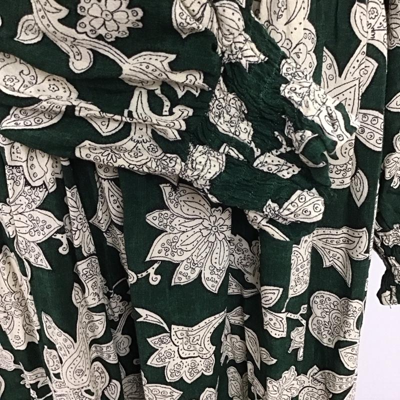 ザラ ZARA ワンピース ロングスカート ロングワンピース 半袖ワンピース フレアスカート ウエスト切り替えワンピース S プリント 白 / ホワイト / X 緑 / グリーン /  レディース USED 古着 中古 10109215