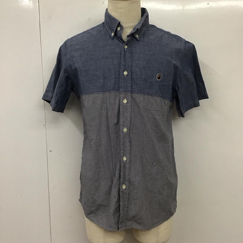 アベイシングエイプ A BATHING APE Tシャツ 半袖 半袖シャツ カラーシャツ 半袖カットソー デニムシャツ L ロゴ、文字 インディゴ / インディゴ /  メンズ USED 古着 中古 10117278