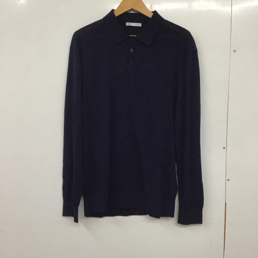 ザラ ZARA ポロシャツ 長袖 長袖ポロシャツ 長袖カットソー カラーシャツ L 無地 紺 / ネイビー /  メンズ USED 古着 中古 10136819