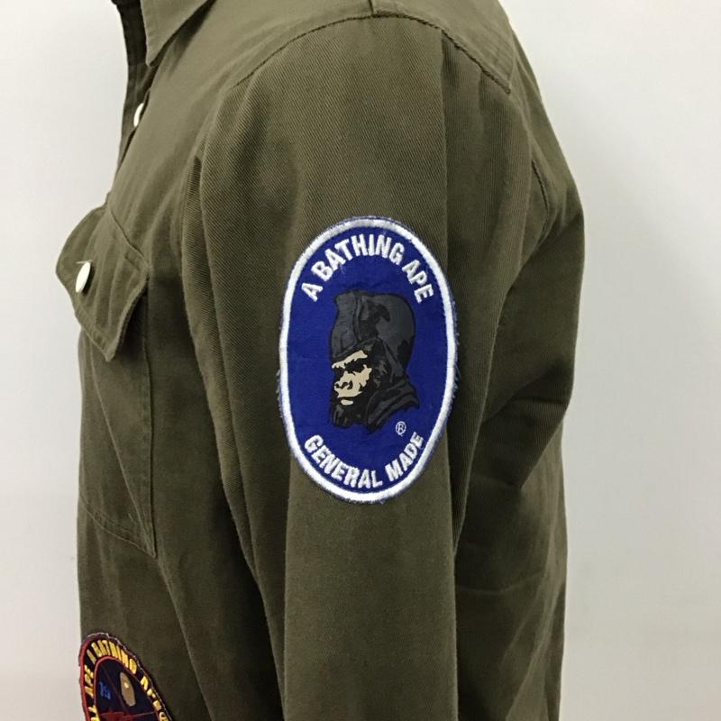 アベイシングエイプ A BATHING APE シャツ、ブラウス 長袖 S 無地 カーキ / カーキ /  メンズ USED 古着 中古 10121844