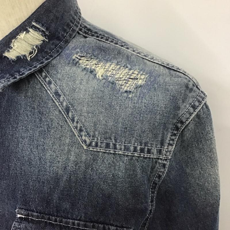 ナンバーナイン NUMBER (N)INE シャツ、ブラウス 長袖 長袖シャツ カジュアルシャツ カラーシャツ ダメージ加工 L 無地 インディゴ / インディゴ /  メンズ USED 古着 中古 10107747