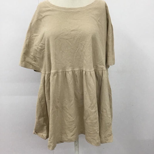 ザラ ZARA カットソー 半袖 0085 157 706 クルーネック ウエスト切替 L 無地 ベージュ / ベージュ /  レディース USED 古着 中古 10122570