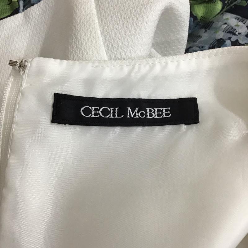 セシルマクビー CECIL McBEE ワンピース ひざ丈スカート 半袖 M 花柄 白 / ホワイト / X 紺 / ネイビー /  レディース USED 古着 中古 10113858