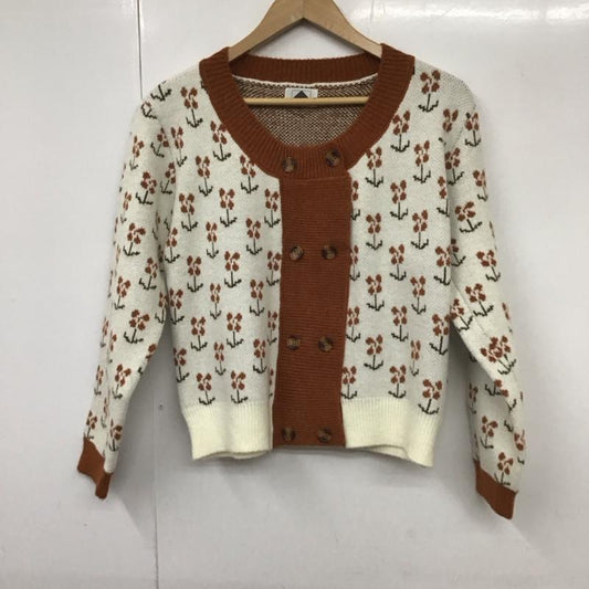 アビトーキョー ABITOKYO カーディガン 長袖 FREE 総柄 白 / ホワイト / X 茶 / ブラウン /  レディース USED 古着 中古 10130373