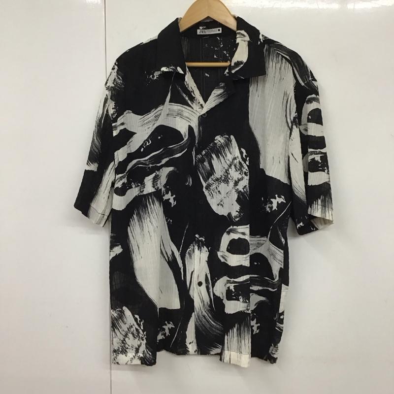 ザラ ZARA シャツ、ブラウス 半袖 半袖シャツ 総柄シャツ XL プリント 白 / ホワイト / X 黒 / ブラック /  メンズ USED 古着 中古 10130660