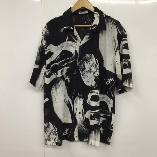 ザラ ZARA シャツ、ブラウス 半袖 半袖シャツ 総柄シャツ XL プリント 白 / ホワイト / X 黒 / ブラック /  メンズ USED 古着 中古 10130660