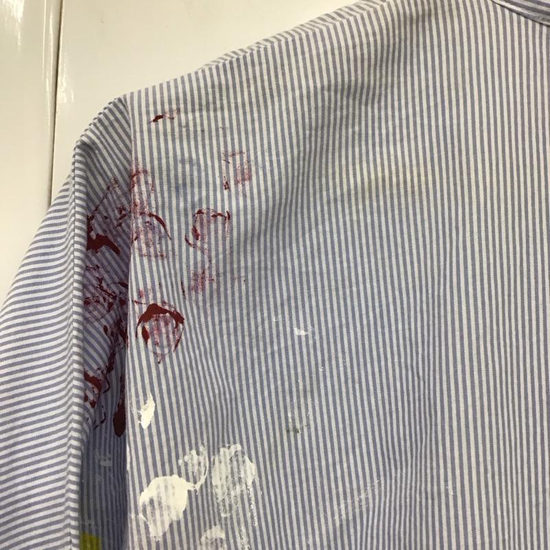 ザラ ZARA シャツ、ブラウス 七分袖 8566 244 400 ペイント M ストライプ 白 / ホワイト / X 水色 / ライトブルー /  レディース USED 古着 中古 10131102