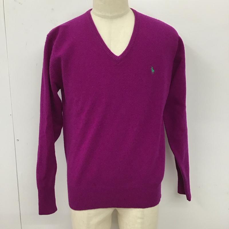 ポロバイラルフローレン Polo by RALPH LAUREN ニット、セーター 長袖 長袖ニットカットソー ニット セーター Vネックニット L ロゴ、文字 紫 / パープル /  メンズ USED 古着 中古 10120628