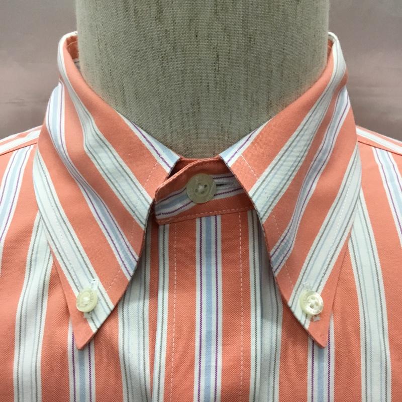 ブルックスブラザーズ BROOKS BROTHERS シャツ、ブラウス 長袖 ボタンダウン 胸ポケット ノーアイロン M ストライプ 白 / ホワイト / X 橙 / オレンジ / X 水色 / ライトブルー /  メンズ USED 古着 中古 10111377