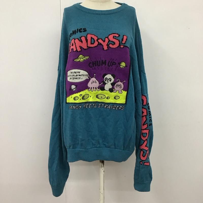 キャンディストリッパー Candy Stripper ニット、セーター 長袖 1209810 クルーネック パンダ 宇宙 スリーブロゴ 2 ロゴ、文字 青 / ブルー /  レディース USED 古着 中古 10120607
