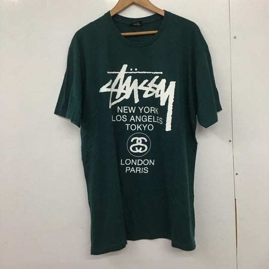 ステューシー STUSSY Tシャツ 半袖 半袖カットソー プリントTシャツ クルーネックカットソー worldtourdot L ロゴ、文字 緑 / グリーン /  メンズ USED 古着 中古 10133107