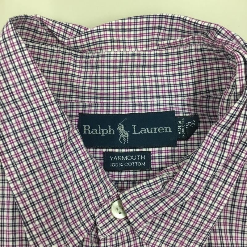 ラルフローレン RALPHLAUREN シャツ、ブラウス 長袖 コットン ボタンダウン チェック ワンポイント 白 / ホワイト / X 紫 / パープル / X 紺 / ネイビー /  メンズ USED 古着 中古 10116097