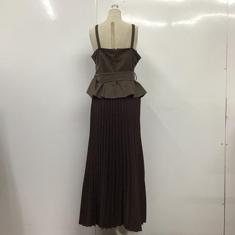 ダズリン dazzlin ワンピース ひざ丈スカート 022110300601 ヘリンボーンツイードコンビワンピース プリーツ ノースリーブ M 無地 茶 / ブラウン /  レディース USED 古着 中古 10123227