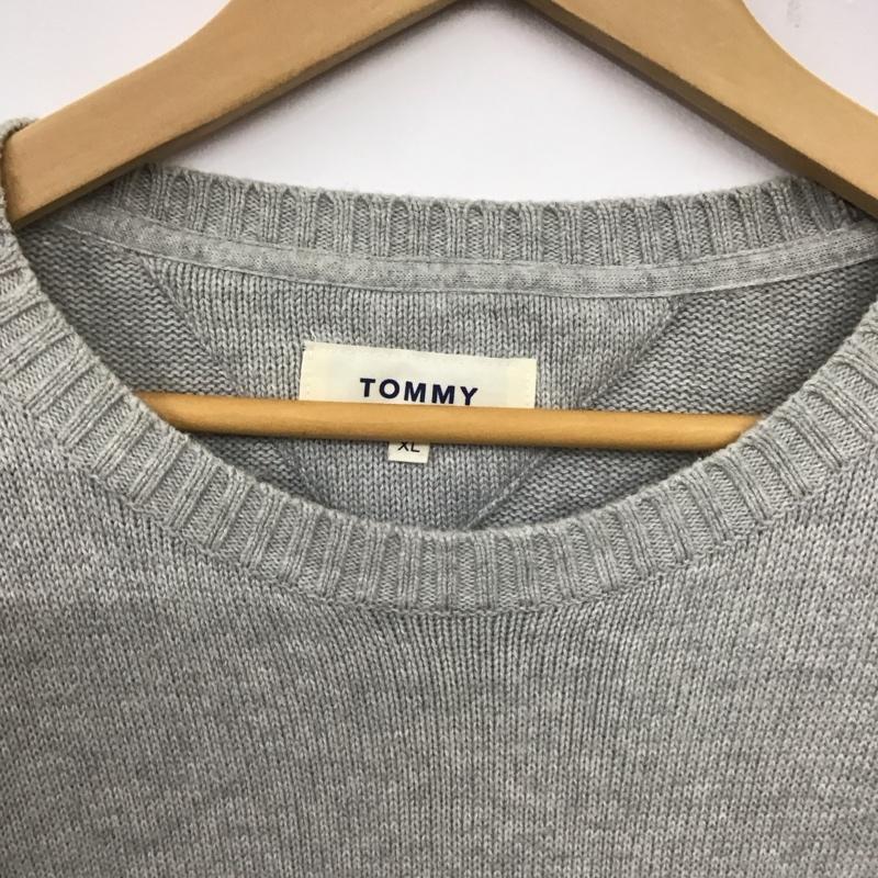 トミー TOMMY ニット、セーター 長袖 長袖ニットカットソー クルーネック セーター XL ロゴ、文字 灰 / グレー /  メンズ USED 古着 中古 10137733