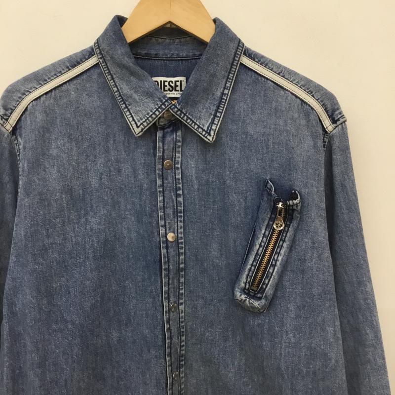 ディーゼル DIESEL シャツ、ブラウス 長袖 M 無地 X ダメージ加工 青 / ブルー /  メンズ USED 古着 中古 10143636
